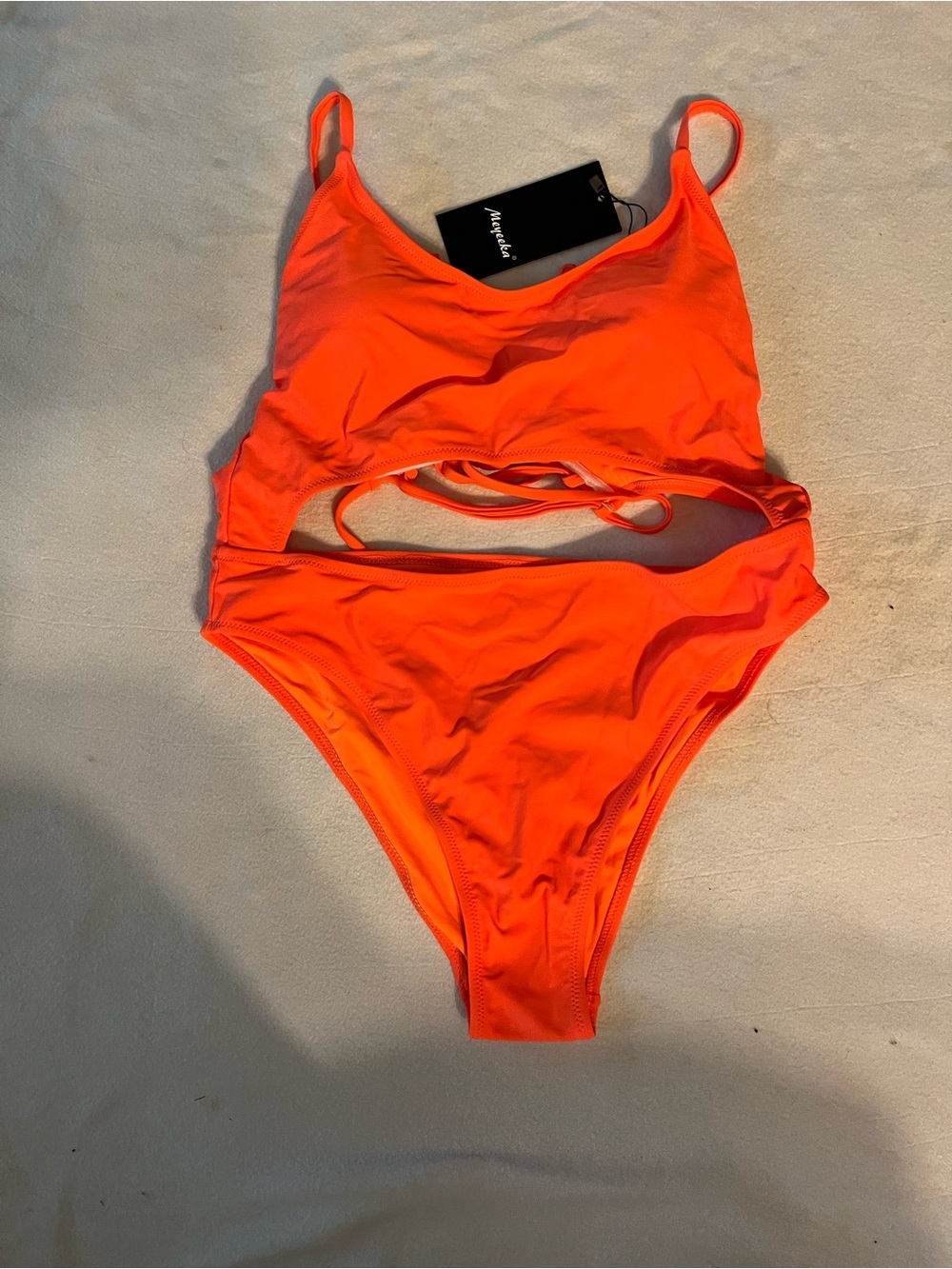 Neon Orange Cutout One-Piece Swimsuit Meyeeka